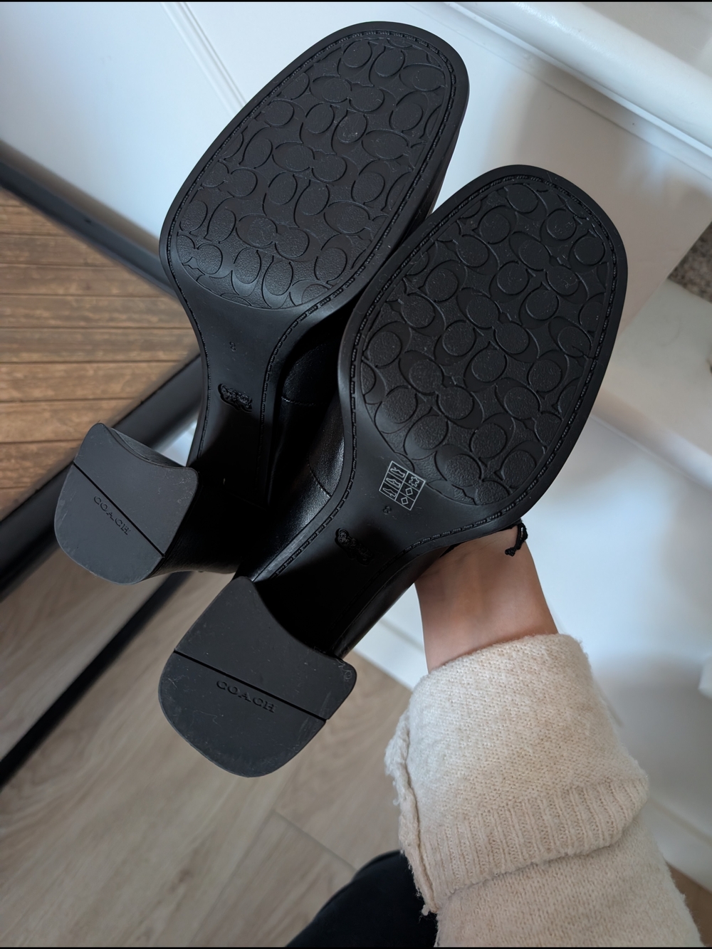 Coach Black Leather C Sculpted Block Heel Pumps - Picture 6 of 8